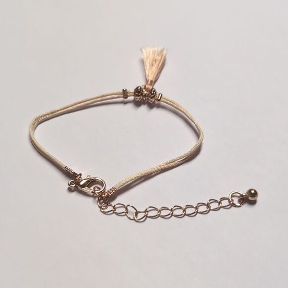 145 Peach Tassel Gold‎ Beaded Tennis Bracelet - Picture 3 of 5